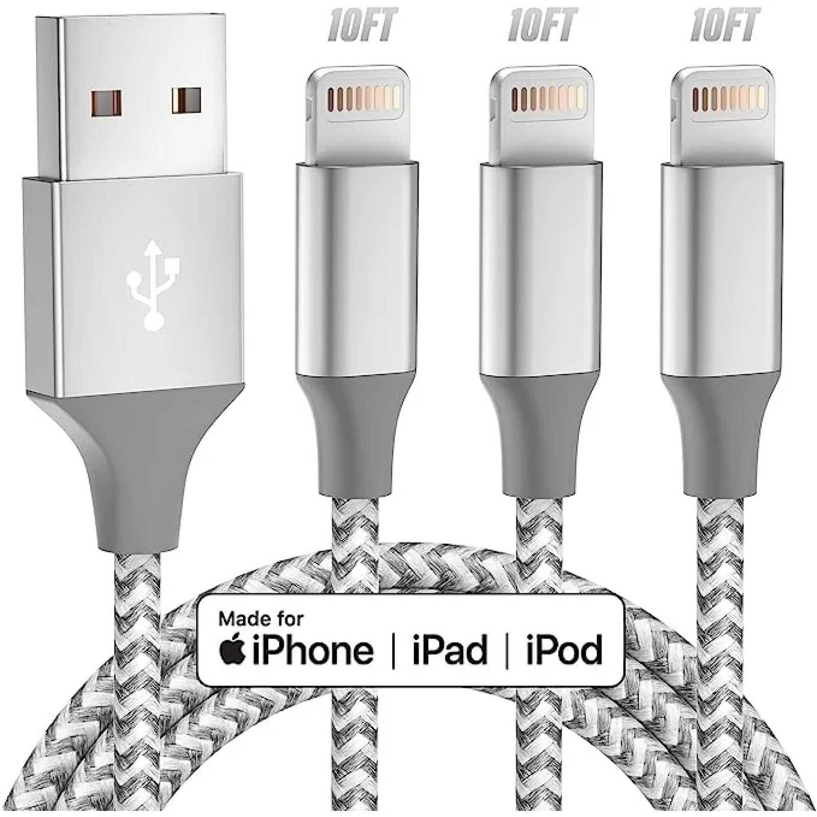 iPhone Charger [Apple MFi Certified] 3pack 10FT Lightning Cable Fast Charging High Speed Transmission Cord Compatible iPhone 14/13/12/11 Pro Max/XS MAX/XR/XS/X/8/7/Plus/6S -Grey White